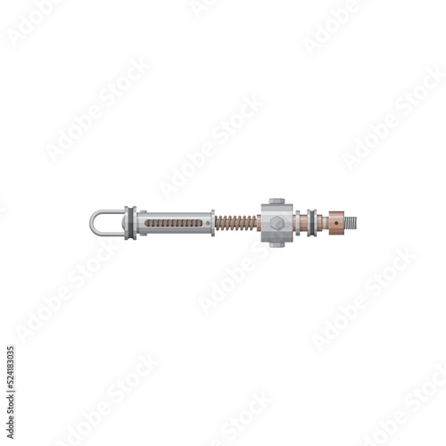 Vehicle detail isolated damper realistic icon. Vector shock absorber vehicle spare part. Hydraulic pneumatic cylinder with spring and bolt. Automatic mechanism stabilizer, connecting joint element
