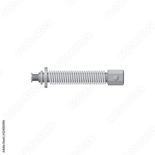 Steering damper stabilizer, automatic mechanism isolated metal spring. Vector shock absorber vehicle detail, hydraulic damper. Metal spare part spring with screw, connection mechanism, stabilizer sign