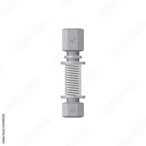 Steering damper stabilizer isolated automatic mechanism icon. Vector shock absorber vehicle detail, hydraulic damper pneumatic cylinder with spring and screw. Suspension accessory, steering damper