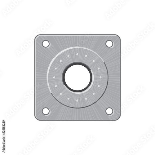 Square mounting bracket car detail connector realistic icon. Vector automobile spare part template, car repair and fixing tool, connecting object. Round tow plug, harness vehicle mounting bracket
