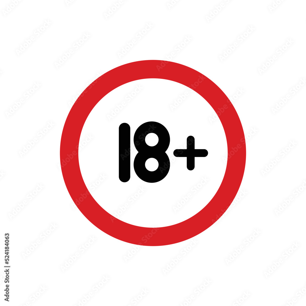 Eighteen plus icon in flat style. 18+ vector Eighteen plus icon in flat style. 18+ vector