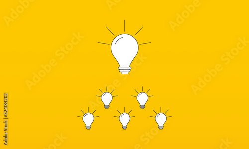 Group of illuminated bulbs. Innovation concept and working group success. Vector illustration