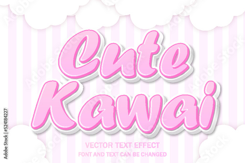 pink cute kawaii cloud 3d editable text effect font style typography lettering template background wallpaper photo