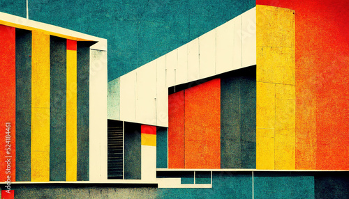 Abstract Bauhaus style background. Trendy aesthetic Bauhaus architecture design. Digital art.