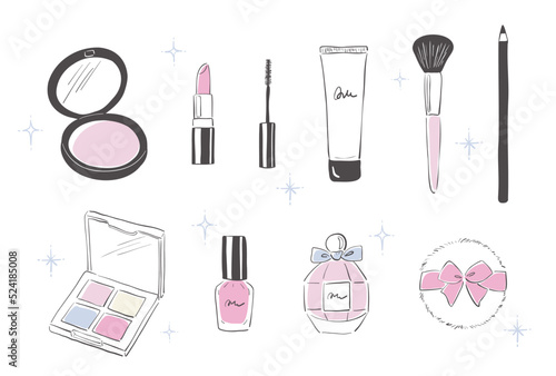 vector background with a set of hand drawn make up icons for banners, cards, flyers, social media wallpapers, etc.