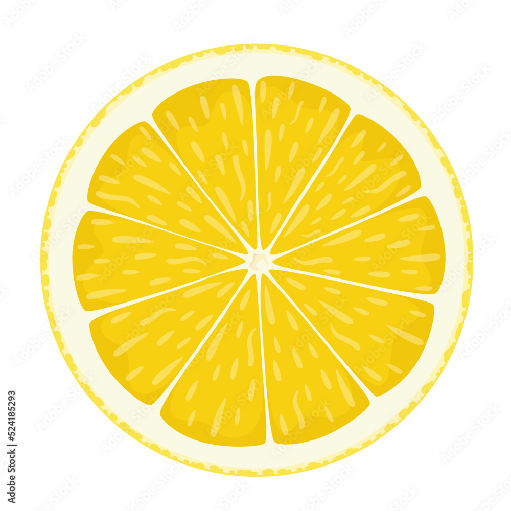 Juicy slice of lemon on a white background.
Juicy slice of lemon on a white background.