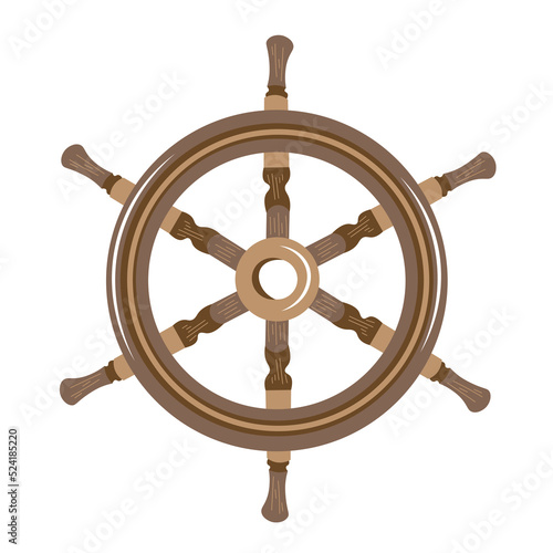 Ship helm on white background