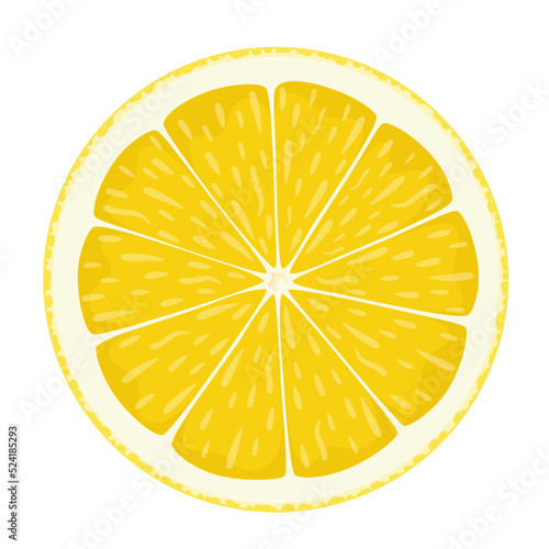Juicy slice of lemon on a white background. 