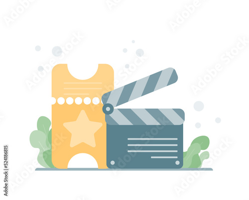 Cinema vector ticket on white background. Design in cartoon style. Vector illustration