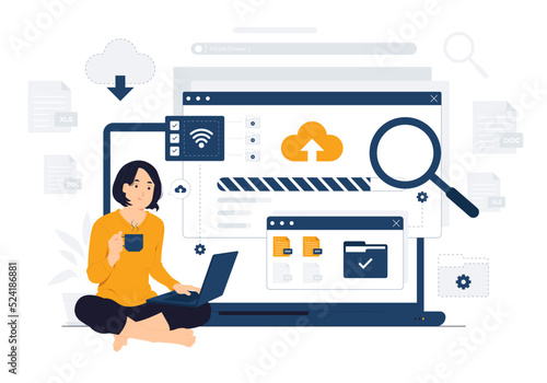 Upload file with cloud storage concept illustration