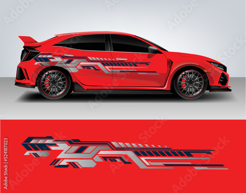 Vinyl sticker Decals set for Car truck mini bus modify Motorcycle. Racing Vehicle Graphic kit isolated vector design race Elegant stripes. modern red technology background for wrap	
