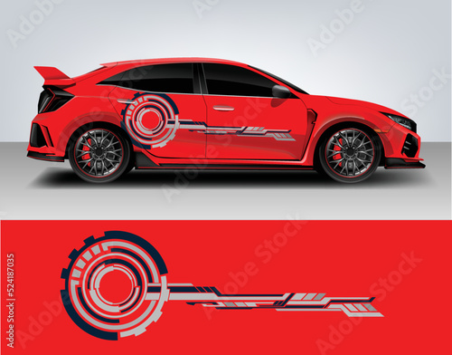 Vinyl sticker Decals set for Car truck mini bus modify Motorcycle. Racing Vehicle Graphic kit isolated vector design race Elegant stripes. modern red technology background for wrap	
