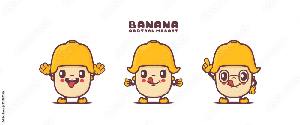 Banana cartoon mascot with different expressions. fruit vector illustration Banana cartoon mascot with different expressions. fruit vector illustration