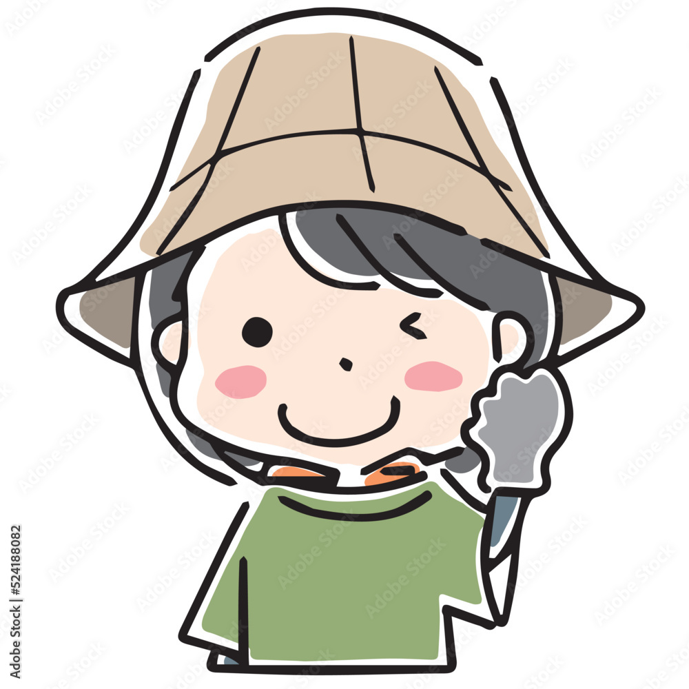 畑仕事の作業着でガッツポーズの女性の上半身 畑仕事の作業着でガッツポーズの女性の上半身