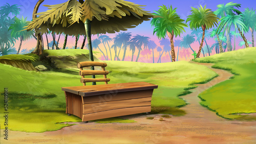 Path leading to the palm grove illustration