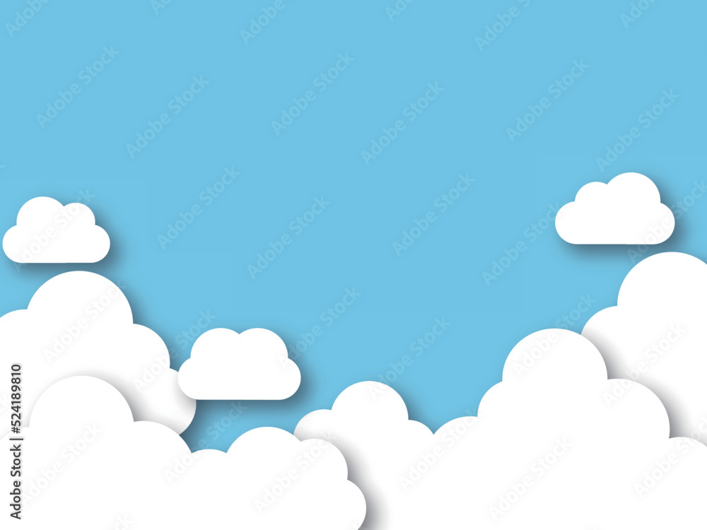 奥行きのある雲と青空のシンプル背景イラスト