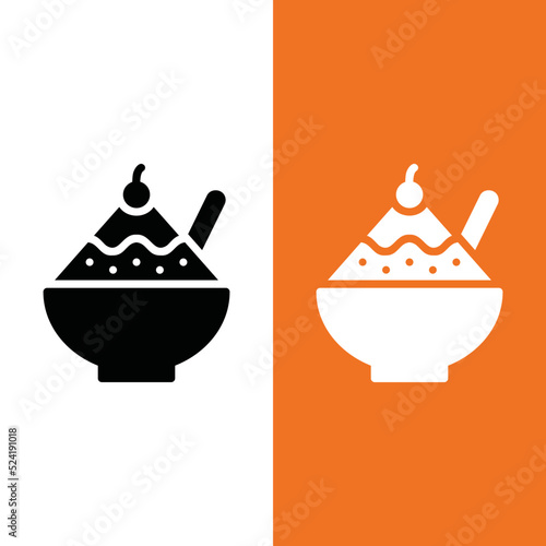 Shaved Ice Vector Icon in Glyph Style. Shaved ice is made from finely shaved ice or finely shaved ice and sweet spices or syrup. Vector illustration icon can be used for an app, website, or logo