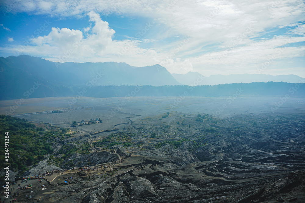 The former lava path left on the slopes of Mount Bromo looks beautiful from above
