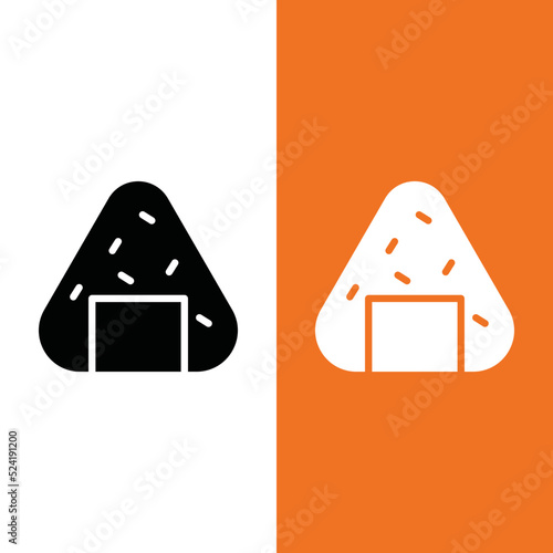 Onigiri Vector Icon in Glyph Style. or rice ball, is a Japanese food made from white rice formed into triangular or cylindrical shapes and often wrapped in nori seaweed. Vector illustration icon.