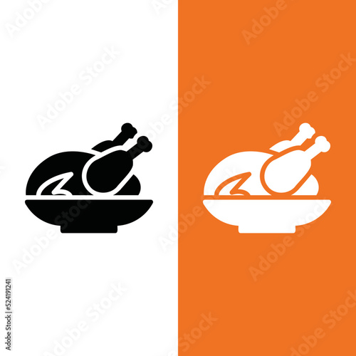 Roasted Chicken Vector Icon in Glyph Style. Roast chicken is chicken prepared as food by roasting whether in a home kitchen, over a fire, or with a rotisserie rotary spit. Vector illustration icon.