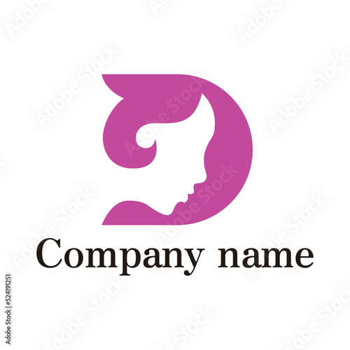 The composition of the logo: the letter D and the head of a woman, floral ornament. White background.