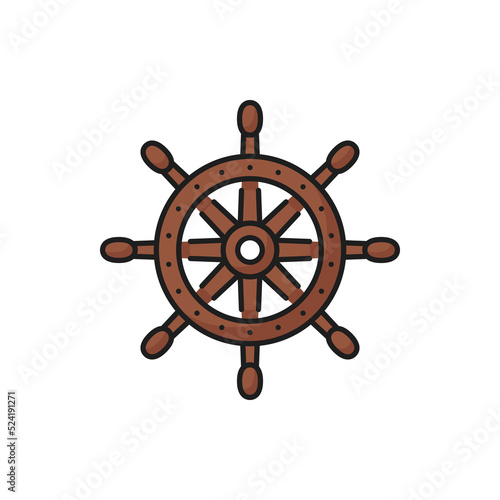 Seafarer wheel with handle isolated handwheel outline icon. Vector brown steering ship wheel, seafarer wooden handwheel ship-wheel with handles. Marine navigation equipment, vessel control object