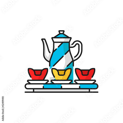 Amusement park roundabout chinese cups attraction isolated color line icon. Vector funfair in amusement, entertainment on children playground. Recreation luna park attraction, children carousel