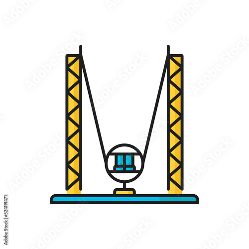Reverse bungee, catapult with chair in amusement park isolated color line icon. Vector ejection seat entertainment, reverse bungee, catapult with chairs in fixed position, funfair carnival luna park