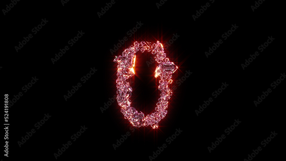 Fototapeta premium bright red shining lux gems font - number 0, isolated - object 3D rendering