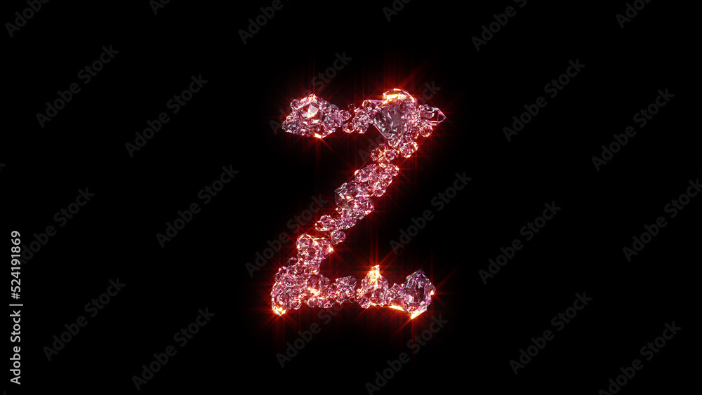 bright red glowing glamour gems font - letter Z, isolated - object 3D rendering bright red glowing glamour gems font - letter Z, isolated - object 3D rendering