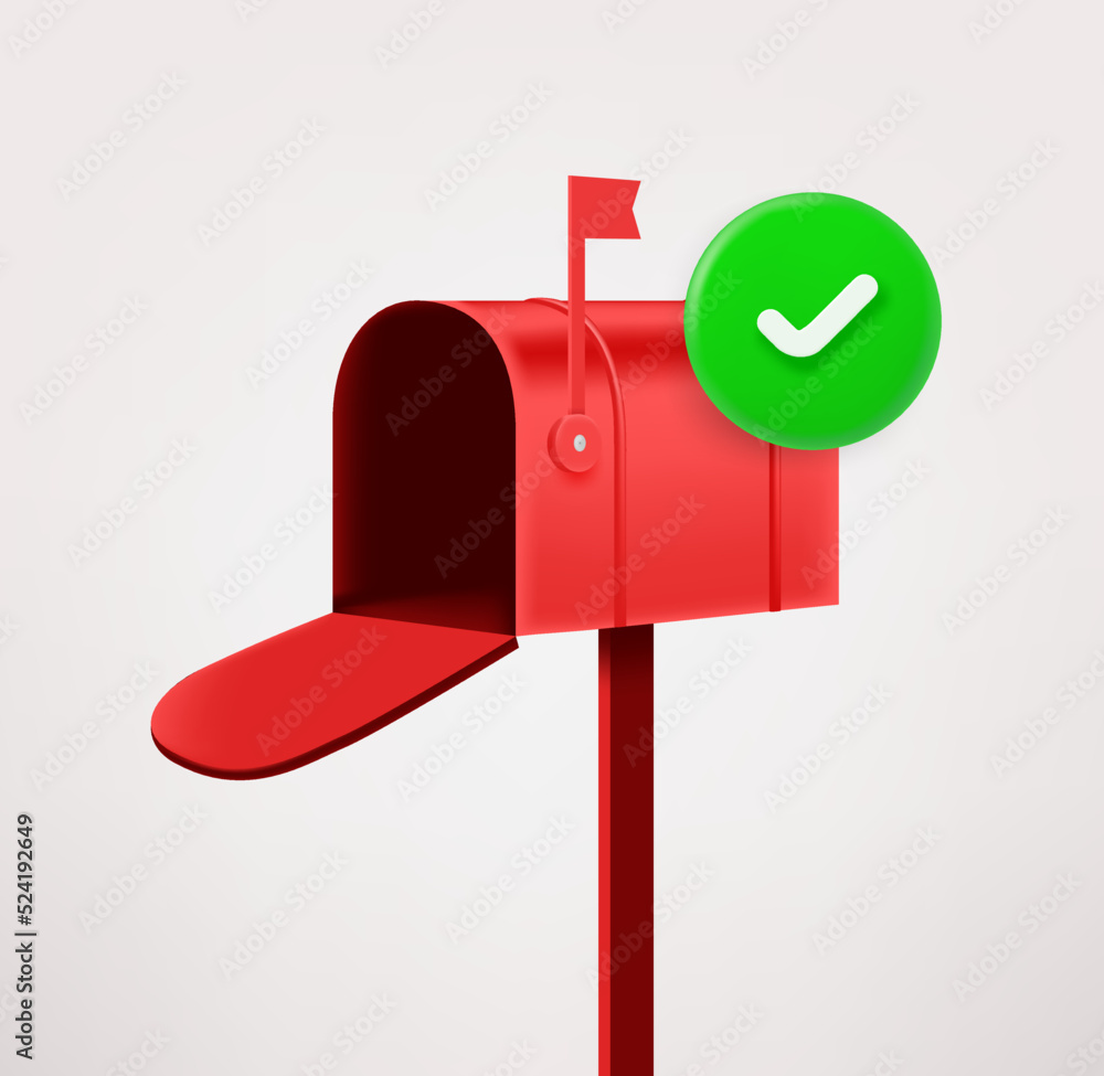 Mail box icon with checkmark. 3d vector icon Mail box icon with checkmark. 3d vector icon