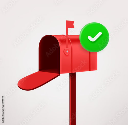 Mail box icon with checkmark. 3d vector icon