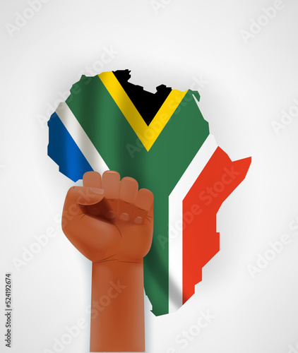 South Africa flag with the fist. Vector illustration