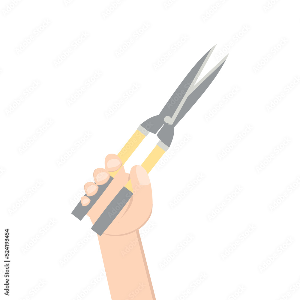 Hand Holding Grass Garden Scissors Right Handed Construction Tools Hand Holding Grass Garden Scissors Right Handed Construction Tools