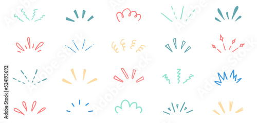 Doodle shine sunburst sparkle ray elements. Hand drawn pop surprise line frame for title headline illustration. Doodle vector illustration.