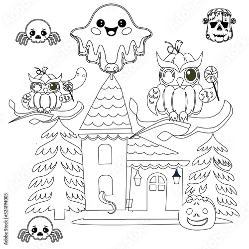 halloween illustration , Halloween  coloring book page for kids and adults 
