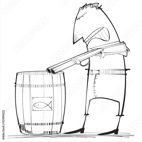 A man gets ready to shoot some fish in a barrel