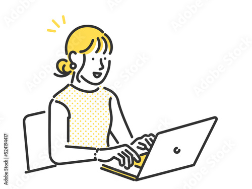 ノートパソコンを操作する女性のイメージイラスト素材