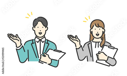 顧客に説明をするビジネスパーソンのイメージイラスト素材