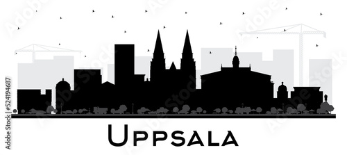 Uppsala Sweden City Skyline Silhouette with Black Buildings Isolated on White.