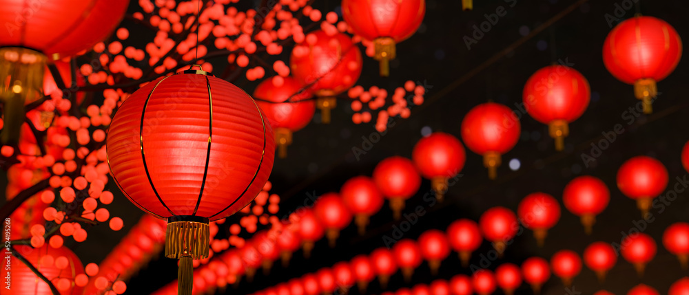 Beautiful red Chinese lantern festival, Traditional Asian New year ornamental festive decoration