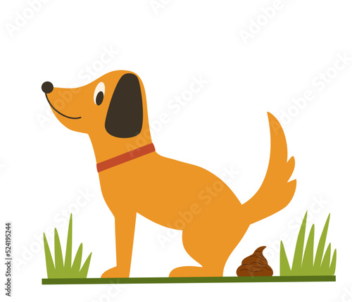Dog goes to the toilet. Cleaning for the dog. Cleaning the park after walking pets concept. Hand draw Vector illustration isolated on the white background.