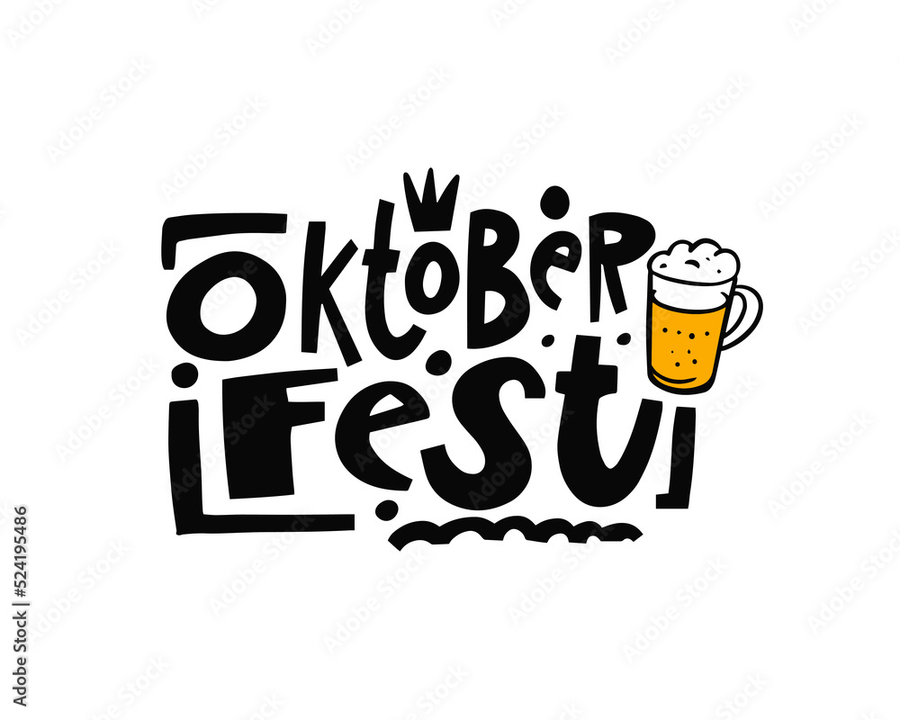 Oktoberfest modern typography lettering text. Vector illustration. Black color sign and beer mug. Oktoberfest modern typography lettering text. Vector illustration. Black color sign and beer mug.