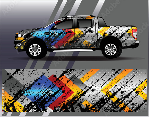 Car wrap design vector. Graphic abstract stripe racing background kit designs for wrap vehicle  race car  rally  adventure and livery