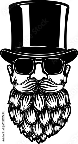 Head with beer hop beard. Vector illustration