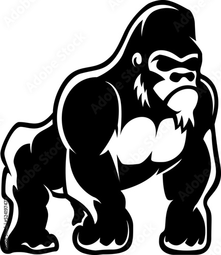 Illustration of gorilla monkey in engraving style. Design element for logo, label, sign. Vector illustration