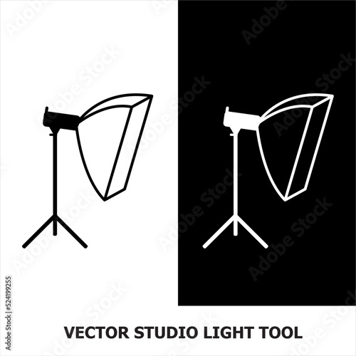 vector studio light tool line art drawing, studio lighting equipment logo.