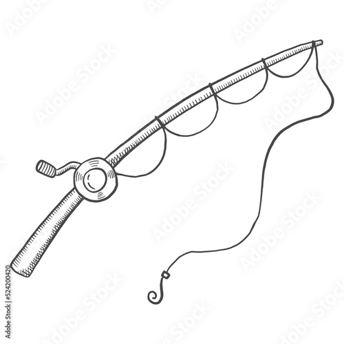fishing rod line isolated doodle hand drawn sketch with outline style