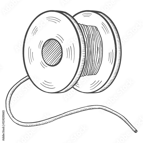 fishing rod line isolated doodle hand drawn sketch with outline style