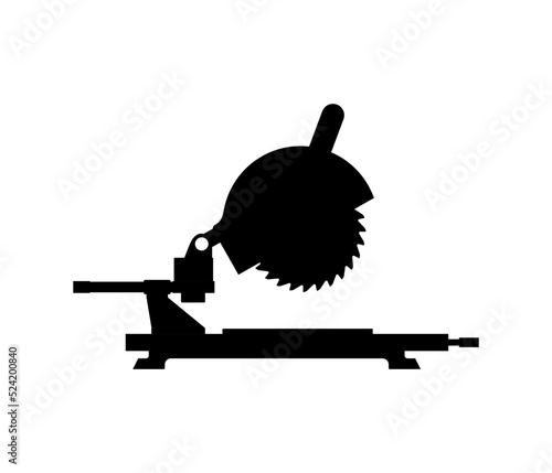 Miter saw stand silhouette black color isolated. Saw vector black.